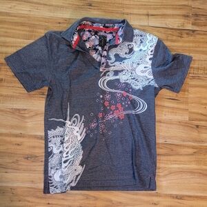 Sukajan Dragon Y2K Women’s Polo Shirt – Cherry Blossom Embroidery – Large